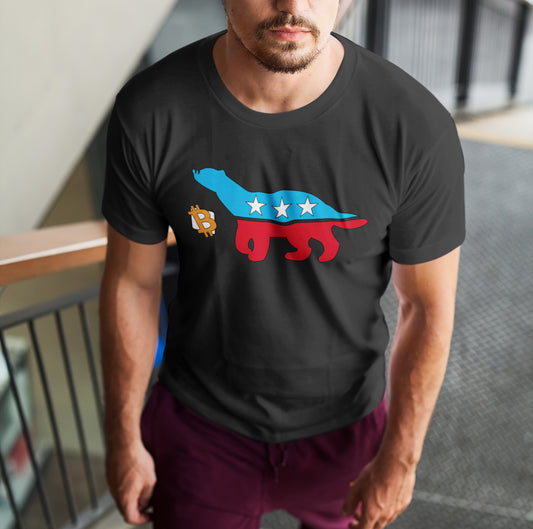 badger party bitcoin shirt front, bitcoin clothing